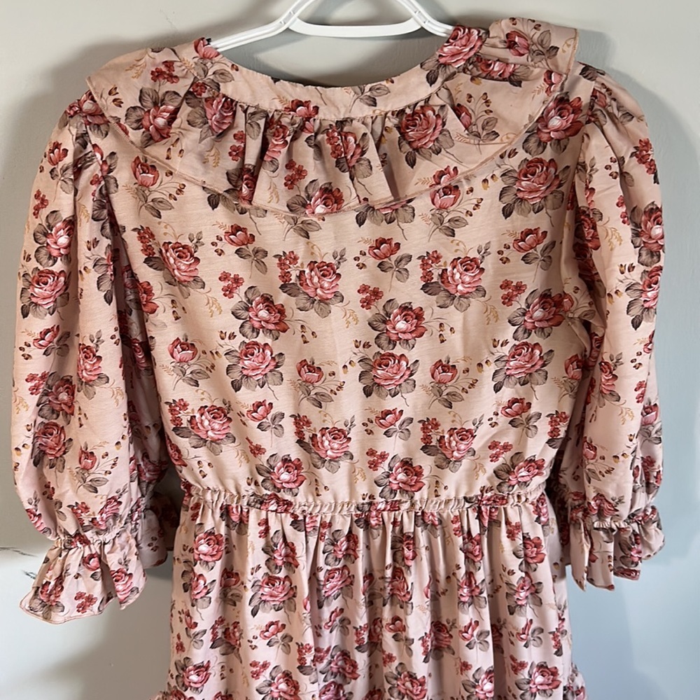 Jessakae Collection Midi Blush Ruffle Flower Vintage Drawstring Waist Dress - Picture 4 of 16